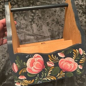 Hand-Painted Floral Wooden Caddy